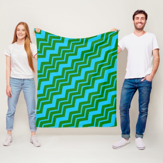 Couverture Polaire Motif chevron zigzag bleu vert (En situation)