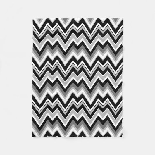 Couverture Polaire Motif Chevron Zigzag noir blanc et gris (Devant)