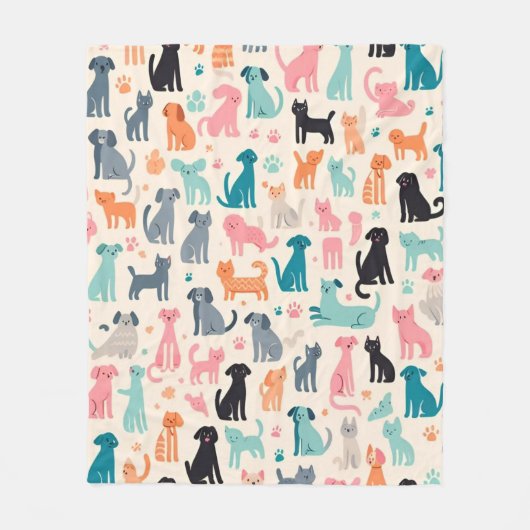 Couverture Polaire Motif chien et chat sans couture (Devant)