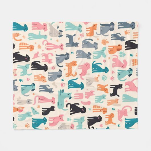 Couverture Polaire Motif chien et chat sans couture (Devant (Horizontal))