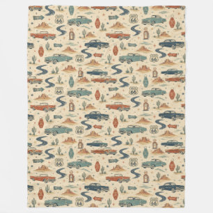 Couverture Polaire Motif Circuit 66 Voitures Classiques Road Trip Dés