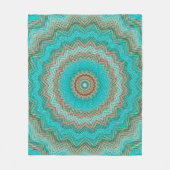 Couverture Polaire Motif circulaire turquoise, beige. Mandala. (Devant)