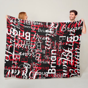 Couverture Polaire Motif Cool de nom rouge et blanc partout en noir