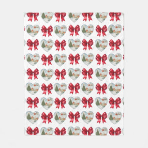 Couverture Polaire Motif Coquette Cœur et Rubans de Noël