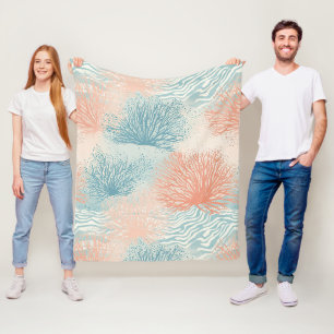 Couverture Polaire Motif corail côtier à l'aquarelle Boho Luxe (5)