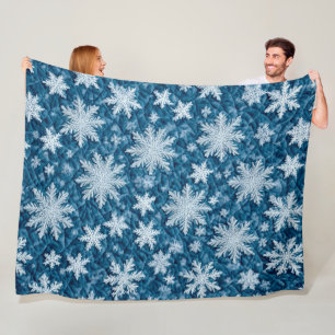 Couverture Polaire Motif courbé Flakes Bleu et Blanc