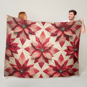 Couverture Polaire Motif courbé Poinsettia crème rouge