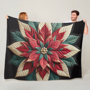 Couverture Polaire Motif courbé Poinsettia Rouge Vert Noir