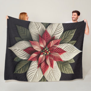 Couverture Polaire Motif courbé Poinsettia Rouge Vert Noir