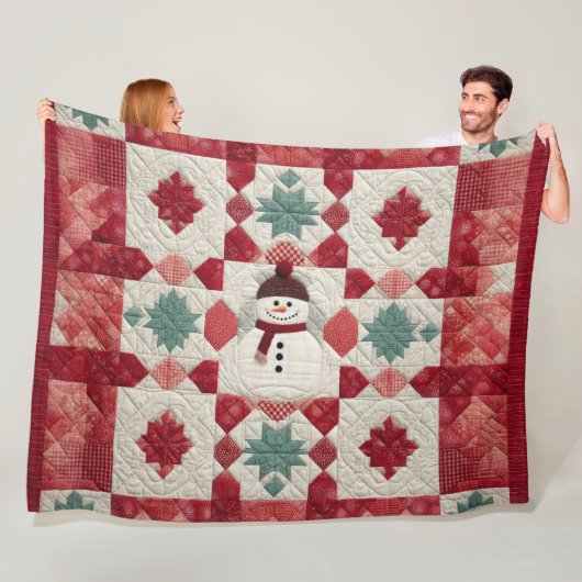 Couverture Polaire Motif courbé Snowman Rouge Blanc Vert (En situation)