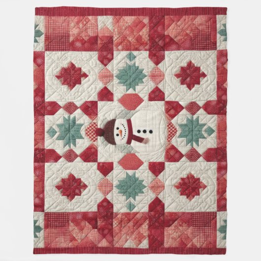 Couverture Polaire Motif courbé Snowman Rouge Blanc Vert (Devant)
