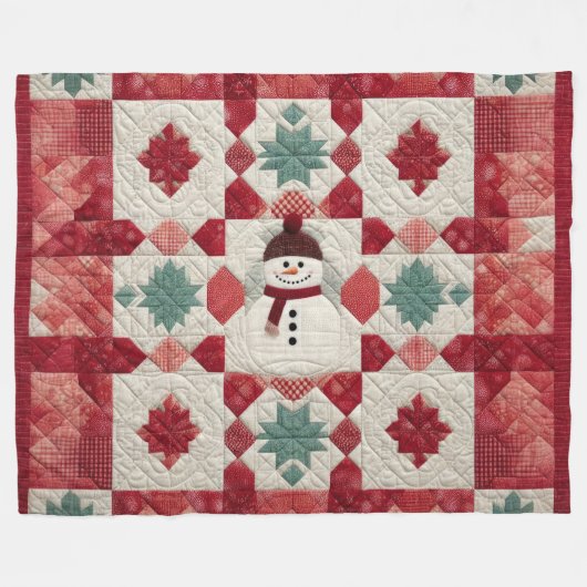 Couverture Polaire Motif courbé Snowman Rouge Blanc Vert (Devant (Horizontal))