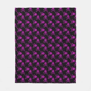 Couverture Polaire Motif crâne rose et os croisés