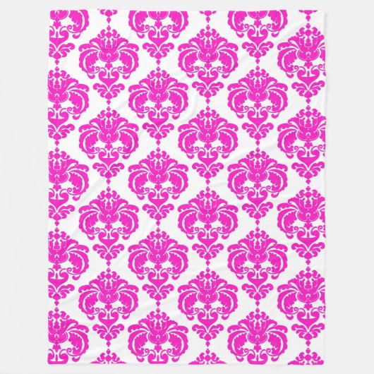Couverture Polaire Motif Damas rose et blanc Chic élégant tendance (Devant)