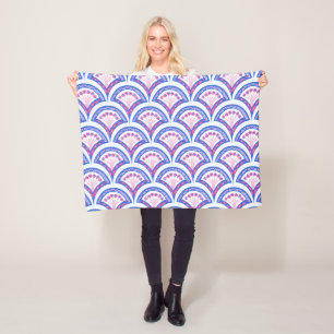 Couverture Polaire motif damassé floral bleu