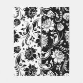 Couverture Polaire Motif damassé floral inverse noir et blanc (Devant)