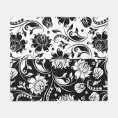 Couverture Polaire Motif damassé floral inverse noir et blanc (Devant (Horizontal))