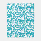 Couverture Polaire Motif damassé floral turquoise et blanc (Devant)