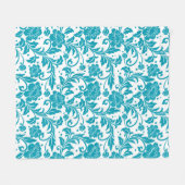 Couverture Polaire Motif damassé floral turquoise et blanc (Devant (Horizontal))