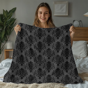 Couverture Polaire Motif damassé gris noir moderne