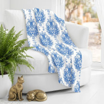 Motif damassé méditerranéen bleu blanc élégant