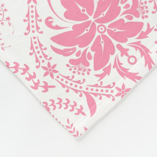 Couverture Polaire motif damassé rose blanc (Coin)
