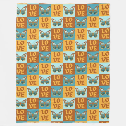 Couverture Polaire Motif d'amour papillon | Dégradé bleu et orange (Devant)