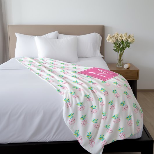Couverture Polaire Motif d'ananas rose monogramme