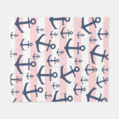 Couverture Polaire Motif d'ancrage bleu marine à rayures rose marine (Devant (Horizontal))