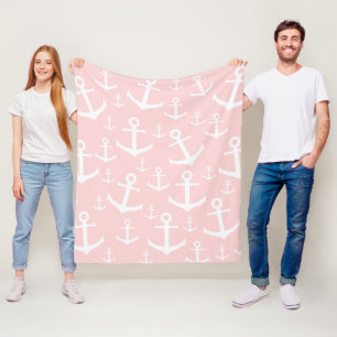 Couverture Polaire Motif d'ancre blanc et rose marine