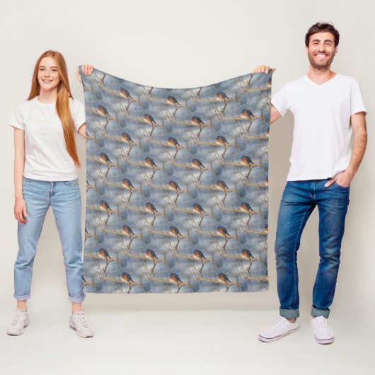Couverture Polaire Motif d'animal de merle d'hiver (En situation)