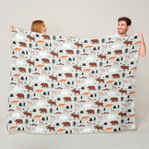 Couverture Polaire Motif d'animaux sauvages canadiens orignal ours re