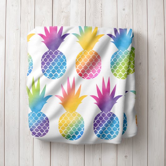Couverture Polaire Motif d'aquarelle arc-en-ciel d'ananas tropical