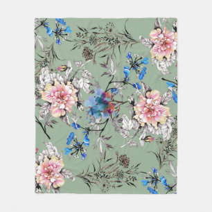 Couverture Polaire Motif d'aquarelle Arrière - plan vert.