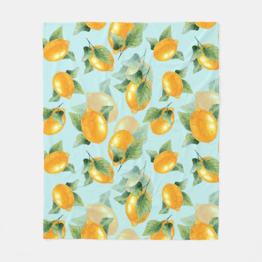 Couverture Polaire Motif d'aquarelle avec citrons et feuilles. Seamel (Devant)