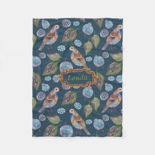 Couverture Polaire Motif d'aquarelle Blue Birds (Devant)