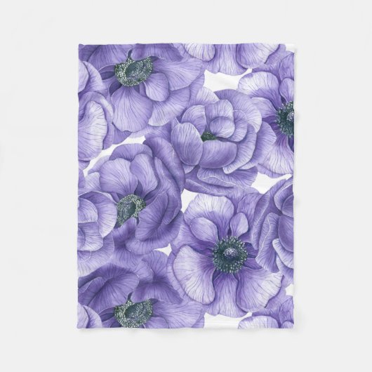 Couverture Polaire Motif d'aquarelle de fleurs d'anémone violet (Devant)