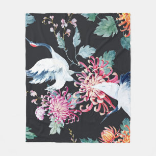 Couverture Polaire Motif d'aquarelle de la grue rouge Chrysanthemum