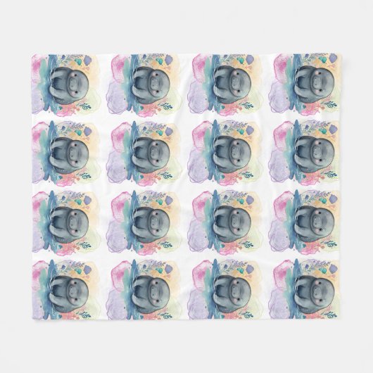 Couverture Polaire Motif d'aquarelle de Manatee (Devant (Horizontal))