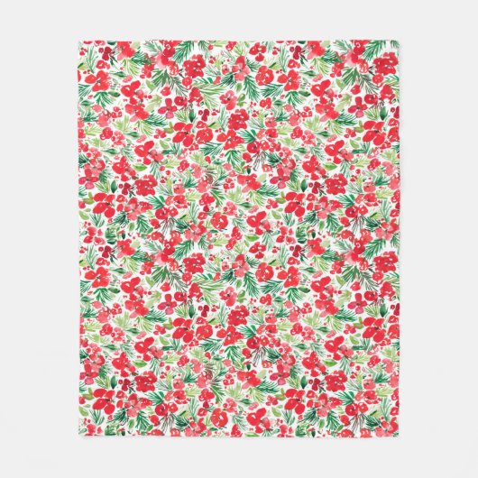 Couverture Polaire Motif d'aquarelle de Noël rouge (Devant)