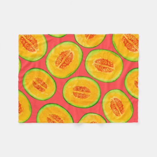 Couverture Polaire Motif d'aquarelle de tranches de melon (Devant (Horizontal))