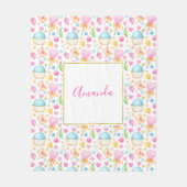 Couverture Polaire Motif d'aquarelle douce Coeurs et Cupcakes (Devant)