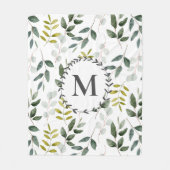 Couverture Polaire Motif d'aquarelle Feuille vert monogramme (Devant)