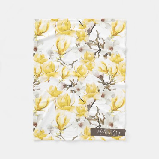 Couverture Polaire Motif d'aquarelle jaune et blanc Magnolia Blossom (Devant)
