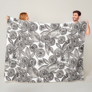 Couverture Polaire Motif d'aquarelle moderne noir blanc