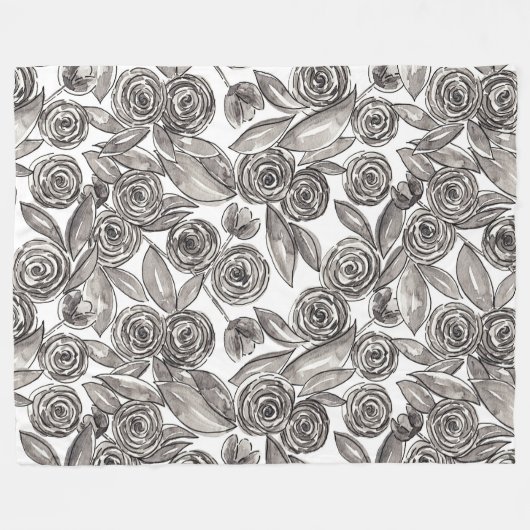 Couverture Polaire Motif d'aquarelle moderne noir blanc (Devant (Horizontal))