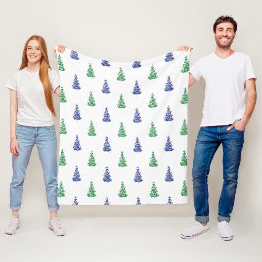 Couverture Polaire Motif d'arbre d'aquarelle bleu et vert (En situation)