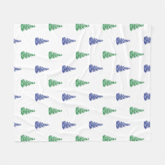 Couverture Polaire Motif d'arbre d'aquarelle bleu et vert (Devant (Horizontal))
