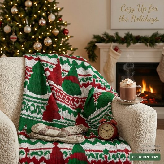 Couverture Polaire Motif d'arbre de Noël tricoté cosy