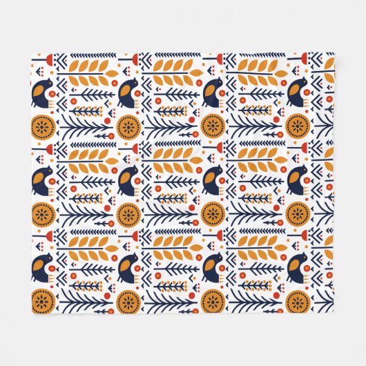 Couverture Polaire Motif d'art populaire d'oiseau d'automne (Devant (Horizontal))